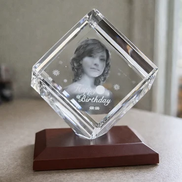Cube 3D Laser Engraved Birthday Crystal
