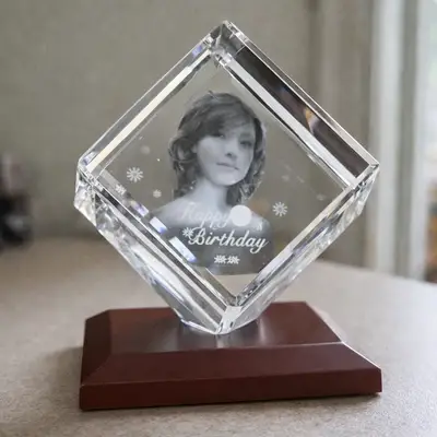 Standing Cube 3D Laser Engraved Birthday Crystal