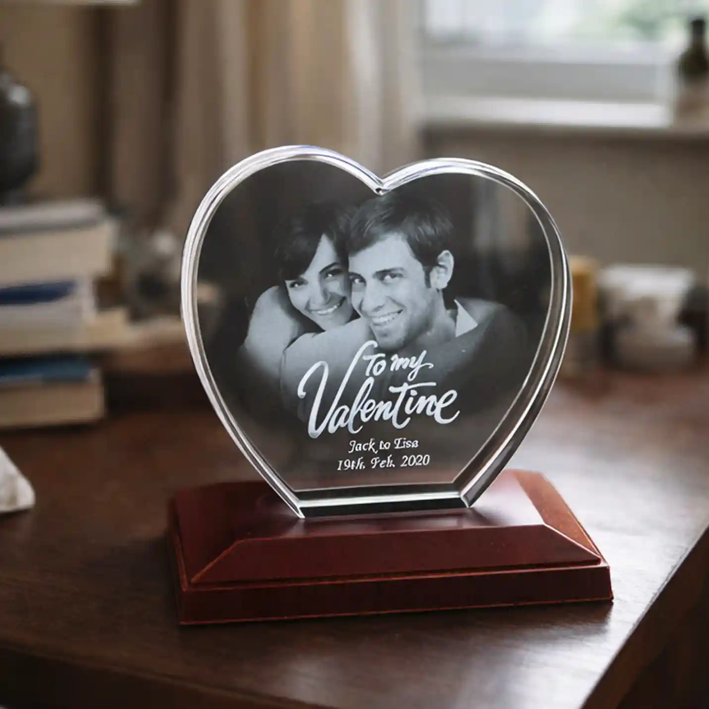 Heart Shaped 3D Laser Engraved Crystal For Valentines Day