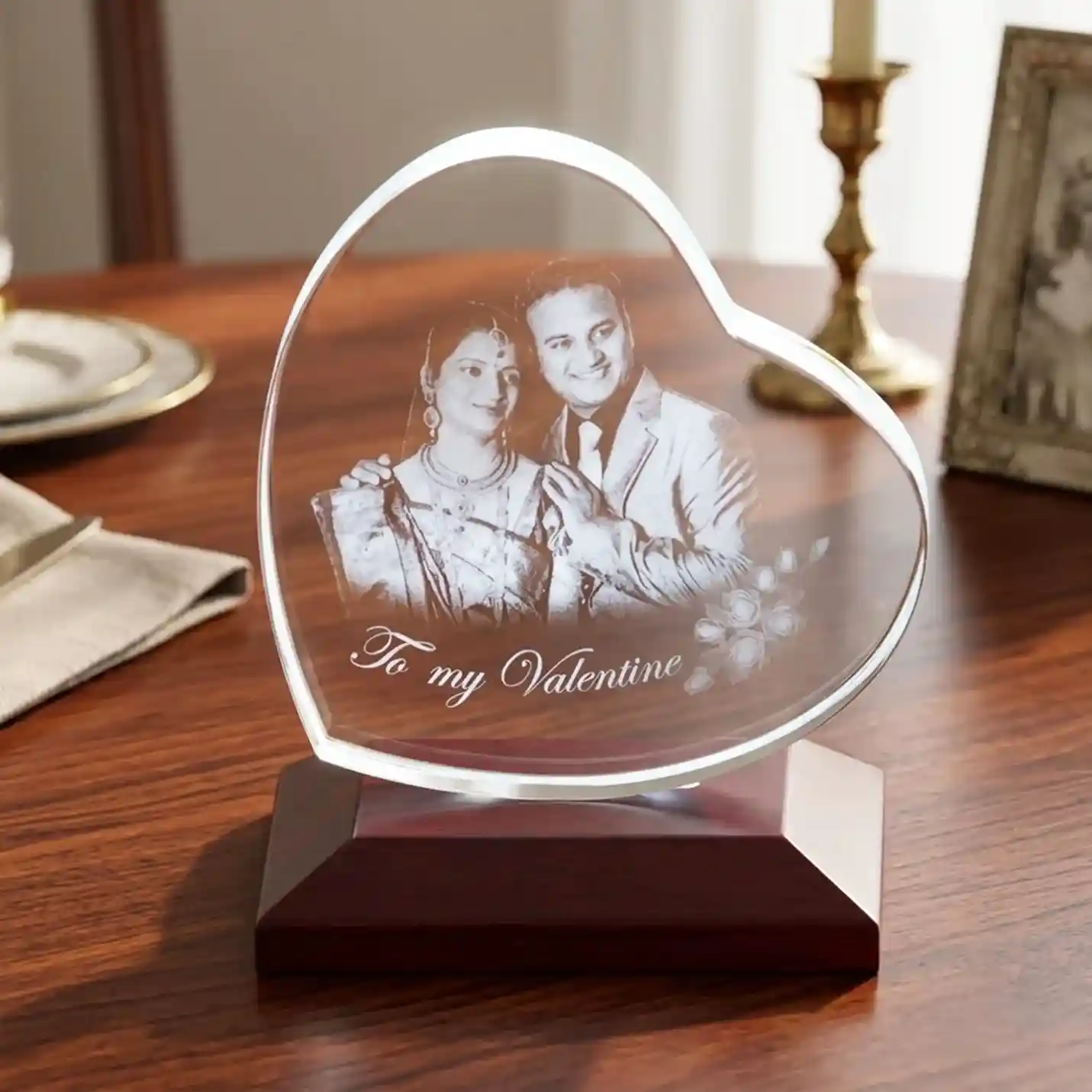 Valentine's Day Heart Shaped 3D Laser Engraved Crystal