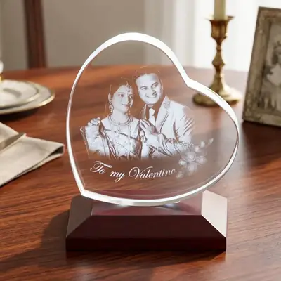 Valentine's Day Heart Shaped 3D Laser Engraved Crystal