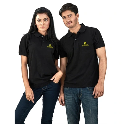Pure Cotton Polo Neck T-Shirt- Black