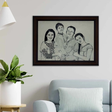 Hand Sketch with Wooden Frame for Family
