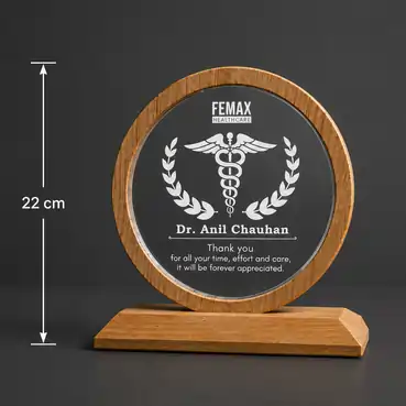 Custom Acrylic Memento with Wooden Base and Round Frame (3 pcs)