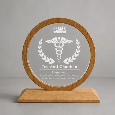 Custom Acrylic Memento with Wooden Base and Round Frame
