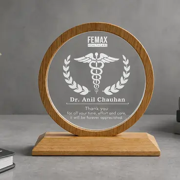 Custom Acrylic Memento with Wooden Base and Round Frame