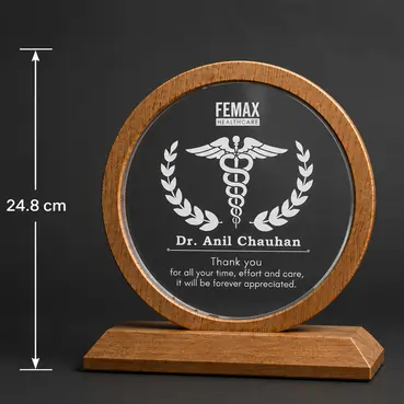 Custom Acrylic Memento with Wooden Base and Round Frame