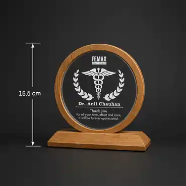 Custom Acrylic Memento with Wooden Base and Round Frame
