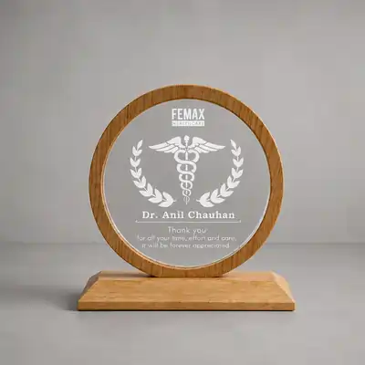 Custom Acrylic Memento with Wooden Base and Round Frame (3 pcs)