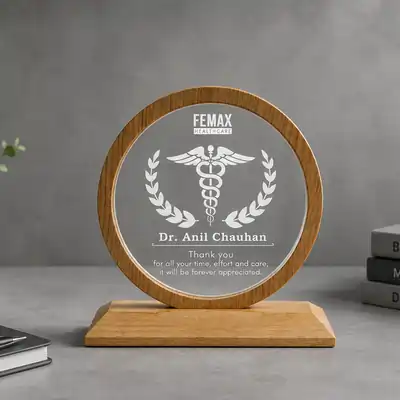 Custom Acrylic Memento with Wooden Base and Round Frame (3 pcs)