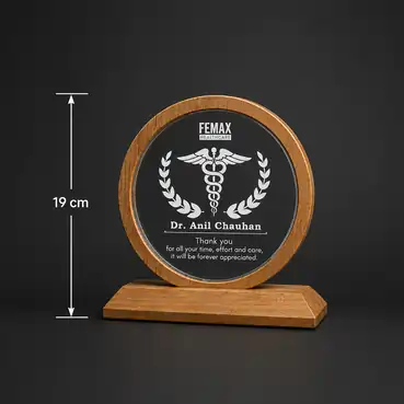 Custom Acrylic Memento with Wooden Base and Round Frame